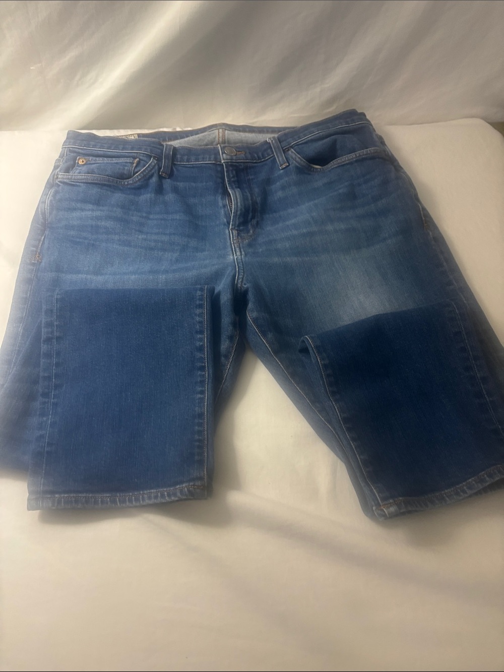 Men's Straight Blue Denim Jeans with Knee Patch Detail Ace Rivington 36X30